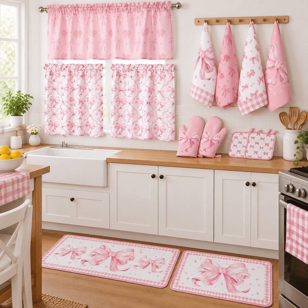 13-Piece Pink Bow Kitchen Linen Accessory Decor Set for Home - Walmart.com
