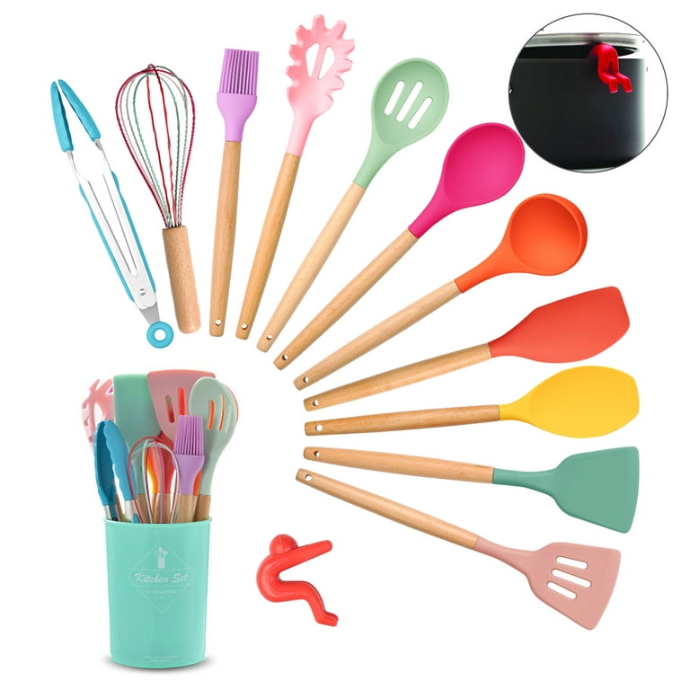 13 Piece Silicone Kitchen Utensil Set Heat Resistant Kitchen Gadgets with Anti Spill Tool (Color), Multicolor