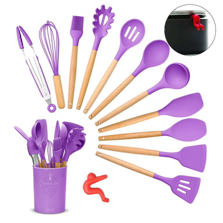 13 Piece Silicone Kitchen Utensil Set Heat Resistant Kitchen Gadgets with Anti Spill Tool (Color), Multicolor