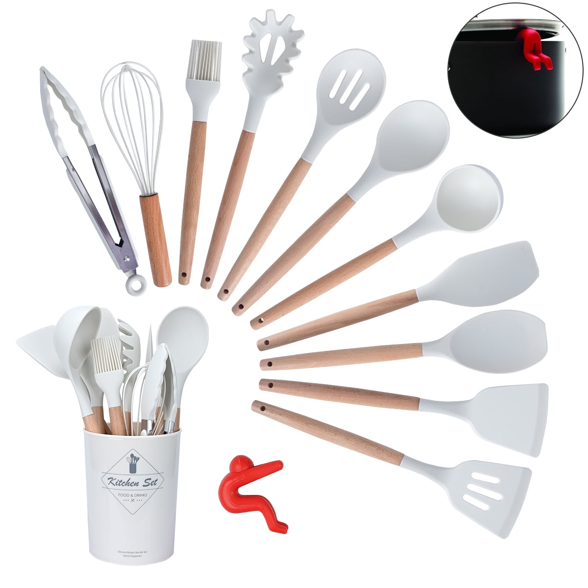 13 Piece Silicone Cooking Utensil Set with Spoons, Spatulas - Heat ...