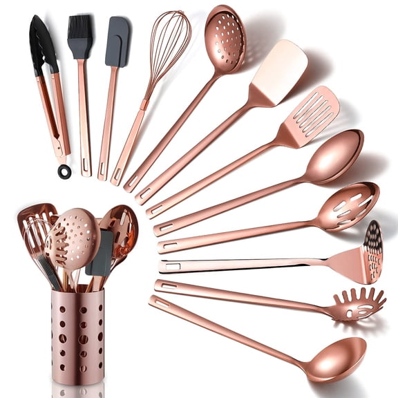 13-Piece Stainless Steel Copper Kitchen Utensil Set with Holder