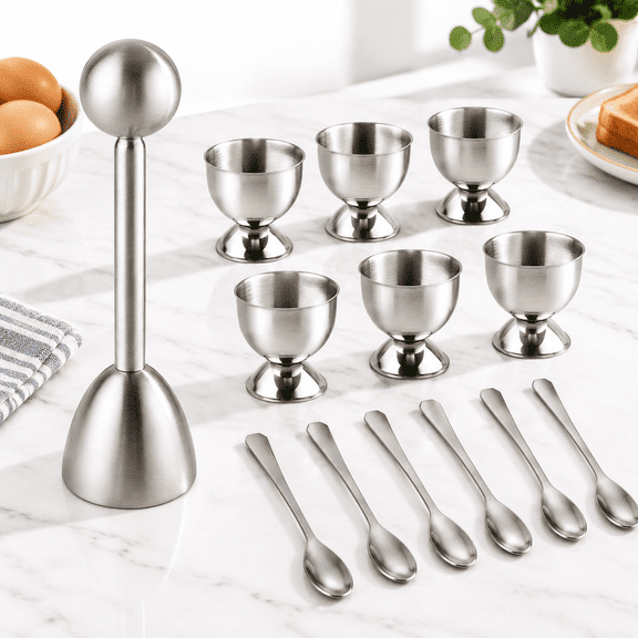 13-Piece Stainless Steel Egg Cracker Topper Set with Cups and Spoons