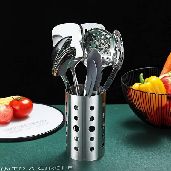 13-Piece Stainless Steel Kitchen Utensils Set with Holder, Mirror ...