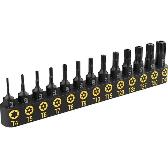 13-Piece Tamper Resistant Star Bits, Premium S2 Alloy Steel, T4 - T40 | Impact Grade Security Torx Bit Set, 1/4-inch Hex Shank (LX-301)