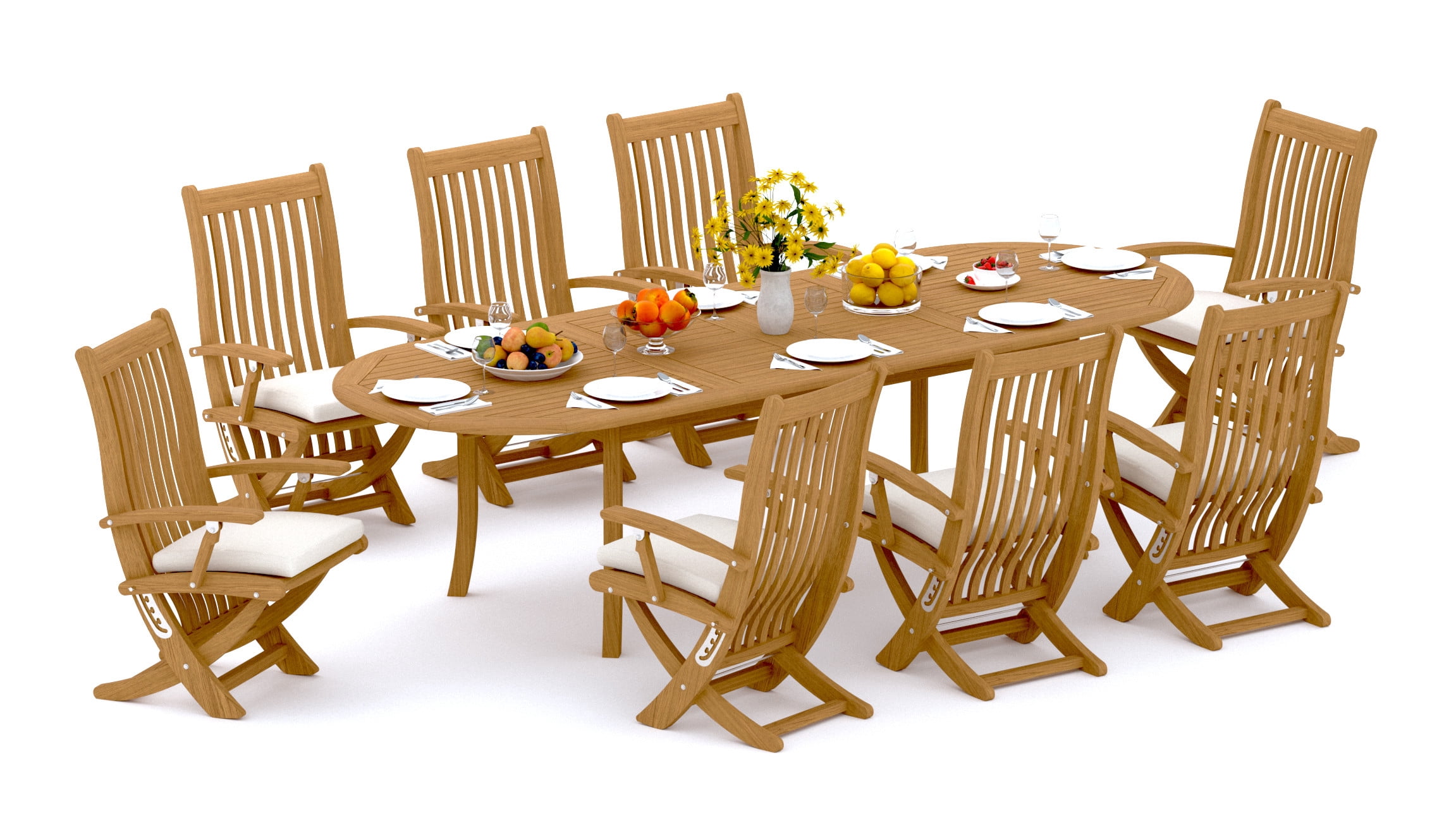 13-Piece Teak Dining Set: 117" Oval Extendable Table + 12 Warwick ...