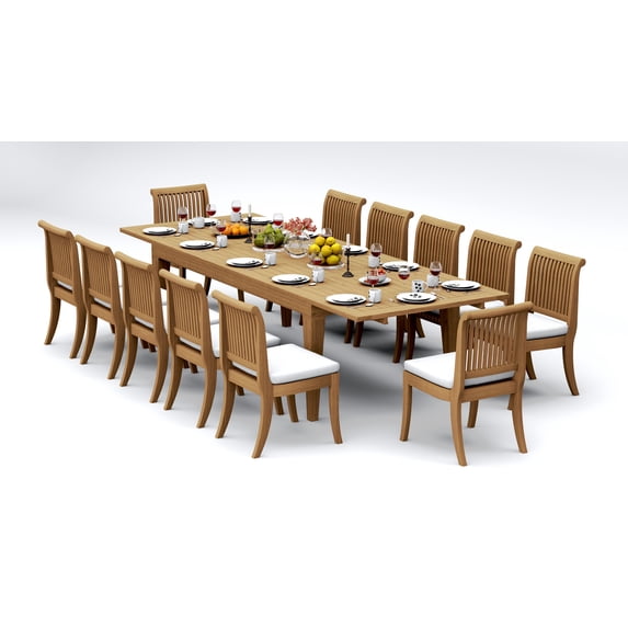 13-Piece Teak Dining Set: 122" Rectangular Extendable Table + 12 Giva Armless Chairs