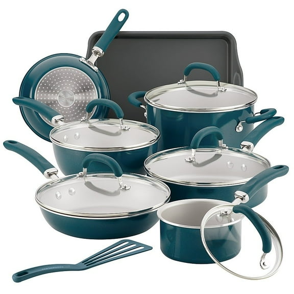 13-Piece Teal Shimmer Cookware Bundle - All-in-One Set for Frying, Stewing & Boiling