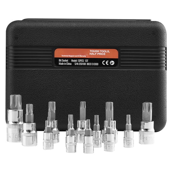 13 Piece Torx Bit Socket Set T8 to T60 S2 Alloy Steel CrV Steel 1/4 3/8 1/2 Inch Drive Enhanced Storage Case for Hand Use Mechanics Auto Repair