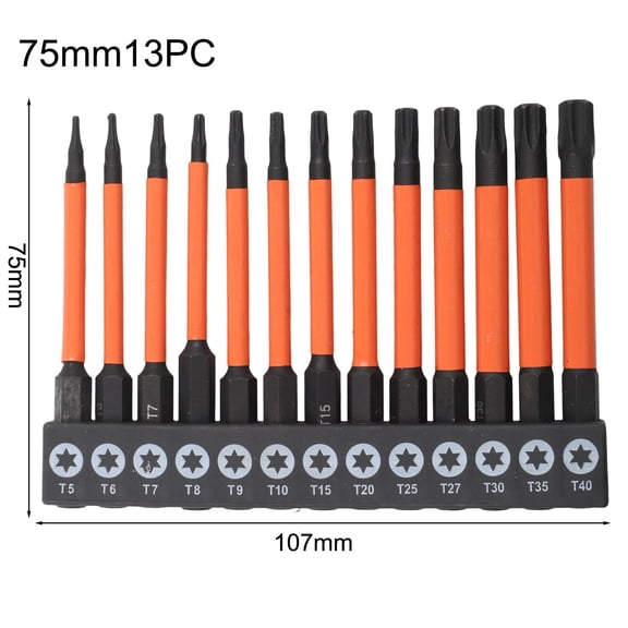 13-Piece For Torx Screwdriver Bits Set For Drivers,For T5-T40 Security Star Bit Kit, 75Mm-150mm Length Options,Metal Drill Bits For Automotive And Home Repair(75mm)