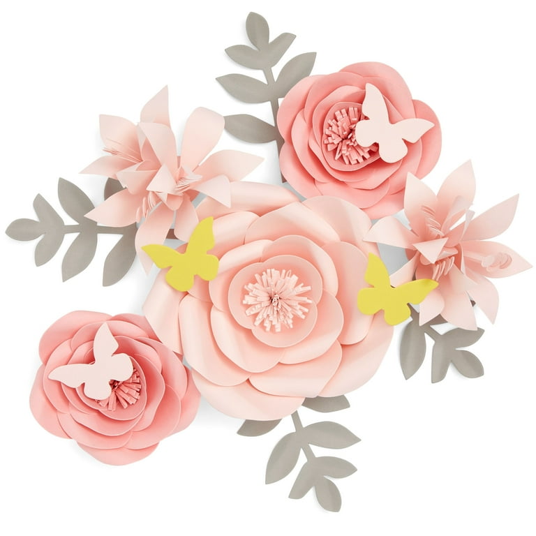 Farmlyn Creek 13 Pieces 3D Paper Flowers Decorations for Wall Decor, Pink  Floral Ornamentation with Lilies, Butterflies