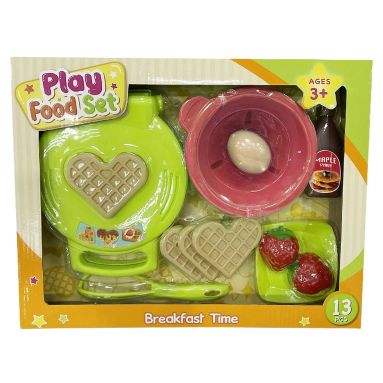 Wooden Waffle Maker for Kids Kitchen Pretend Play Pancake Toy Gift