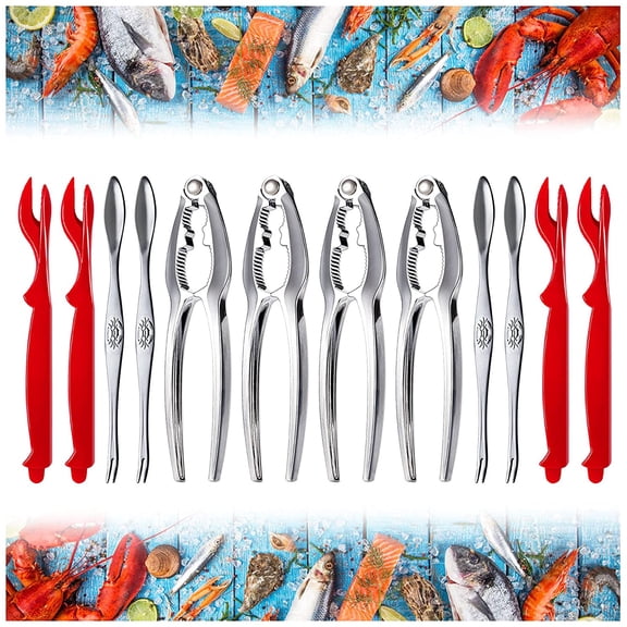 13 Pieces Crab Leg Crackers Set Including 4 Nut Crackers, 4 Lobster Shell Forks, 4 Stainless Steel Forks and 1 Portable Bag, Crab Crackers and Tools, Dishwasher Safe