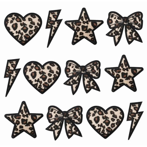 13 Pieces Horse Fur Embroidered Patches - Leopard Print & Love Designs for Bags and Accessories