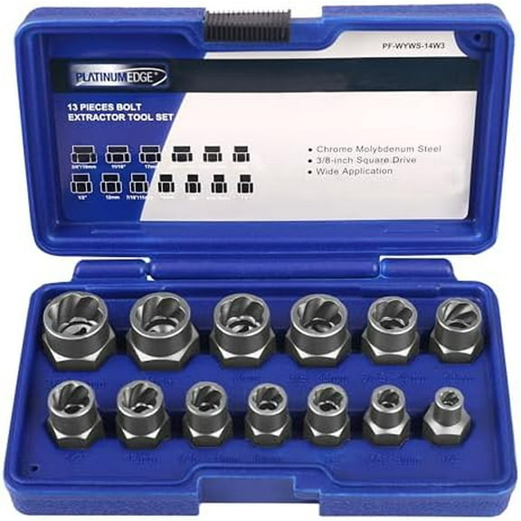 13 Pieces Impact Bolt & Nut Remover Set, Stripped Bolt Extractor Set, Cr-Mo Extraction Tool Set with Solid Storage Case, Easy Out Rusted Rounded Damaged Nuts and Bolts$$Tools & Hardware Other