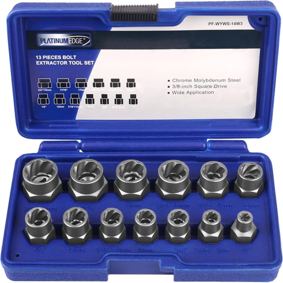 13 Pieces Impact Bolt & Nut Remover Set, Stripped Extractor Cr-Mo Extraction Tool Set with Solid Stora Case, Easy Out Rusted Rounded Damad Nuts and Bolts