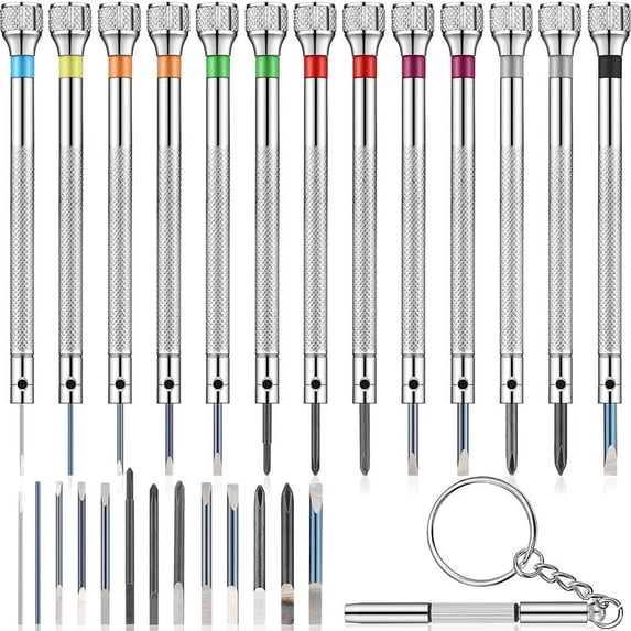 13 Pieces Mini Watch Screwdriver Jeweler Watch Screwdriver Set 0.6-2.0 mm with 13 Extra Replace Blades
