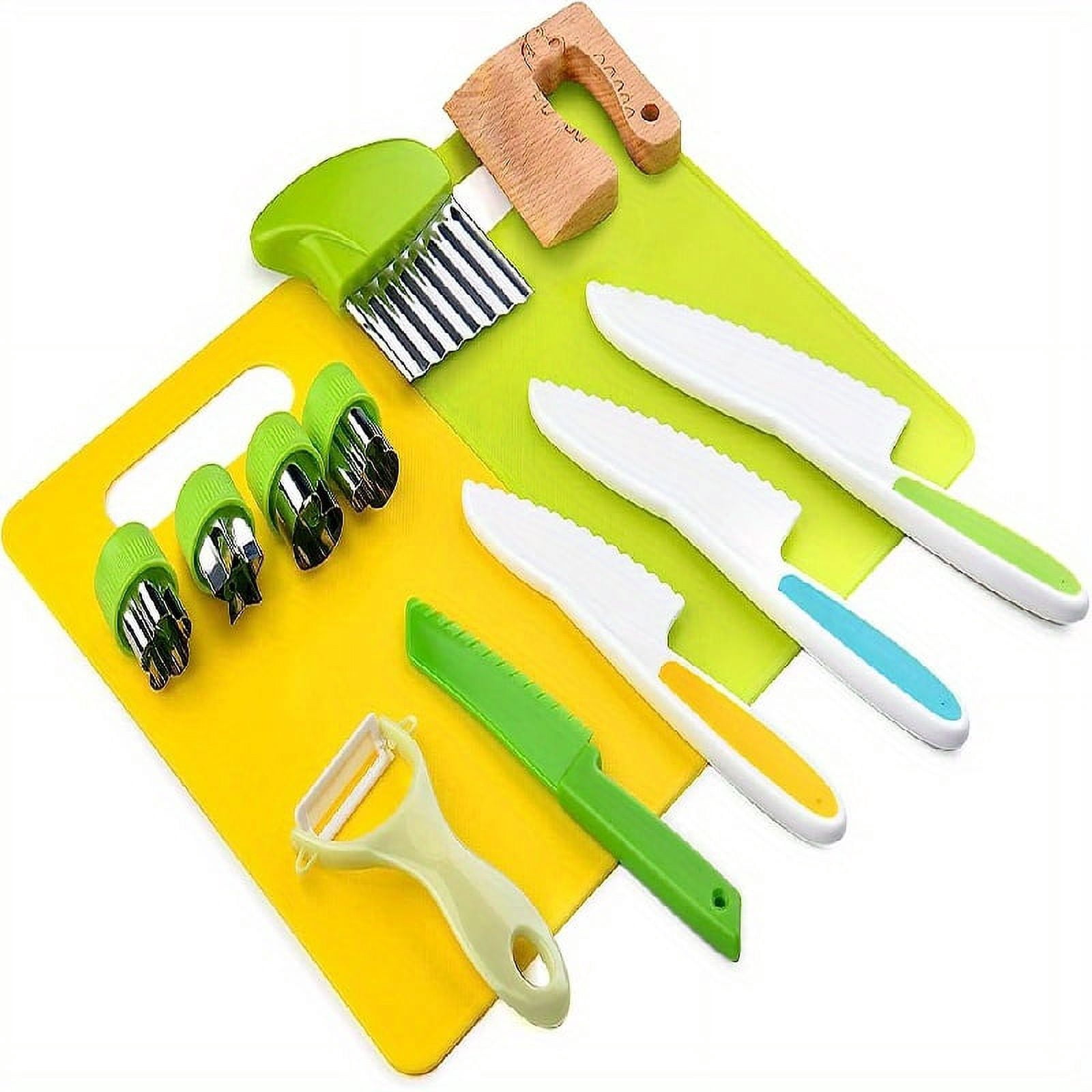 13 Pieces Montessori Kitchen Tools Cooking Sets Real-Toddler Safe Knives Set For Real Cooking With Plastic Toddler Safe Knives Crinkle Cutter Cutting Board