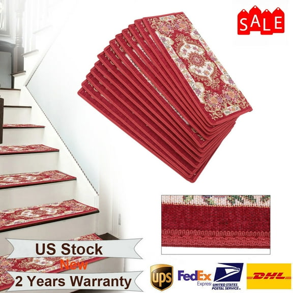 13 Pieces Non-Slip Washable Stair Treads Carpet Step Mats with Silicone Backing