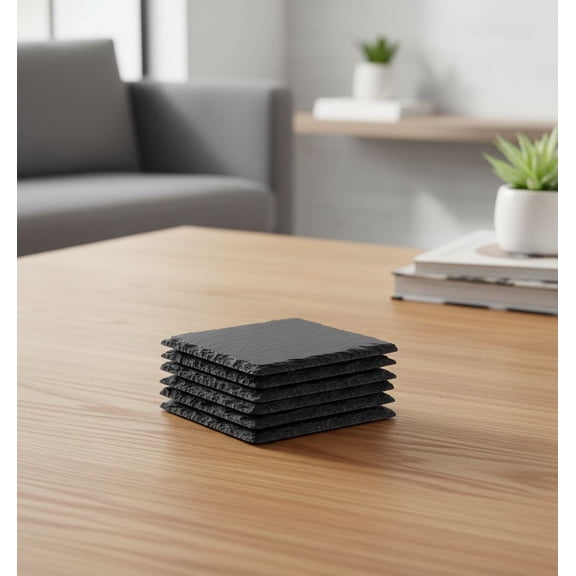 13 Pieces Slate Drink Coasters, 4 Inch Black Coasters Stone Coaster Set, Laser Engraving Blanks with Anti-Scratch Bottom for Home Office Kitchen Housewarming Gifts Wedding Party, Square