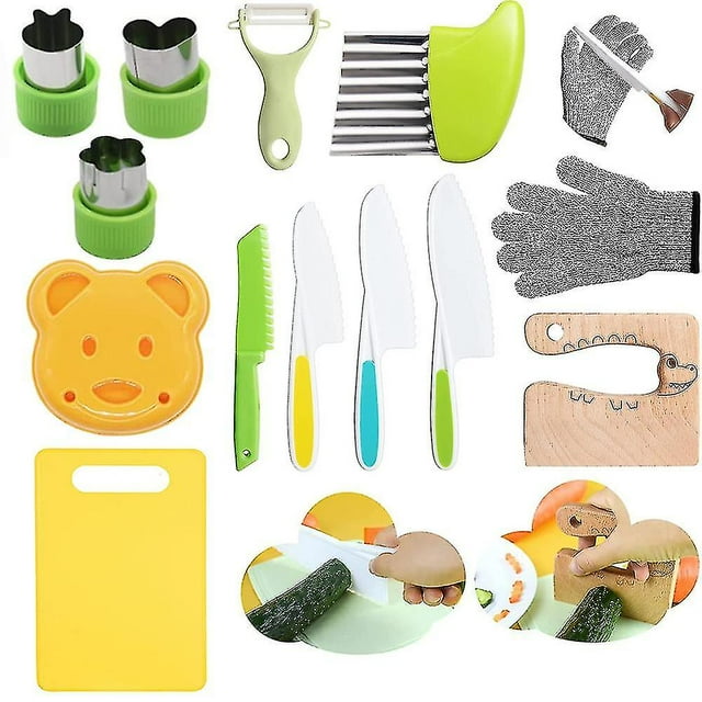 13 Pieces Wooden Kids Knife For Cooking, Kid Safe Knives Cutting