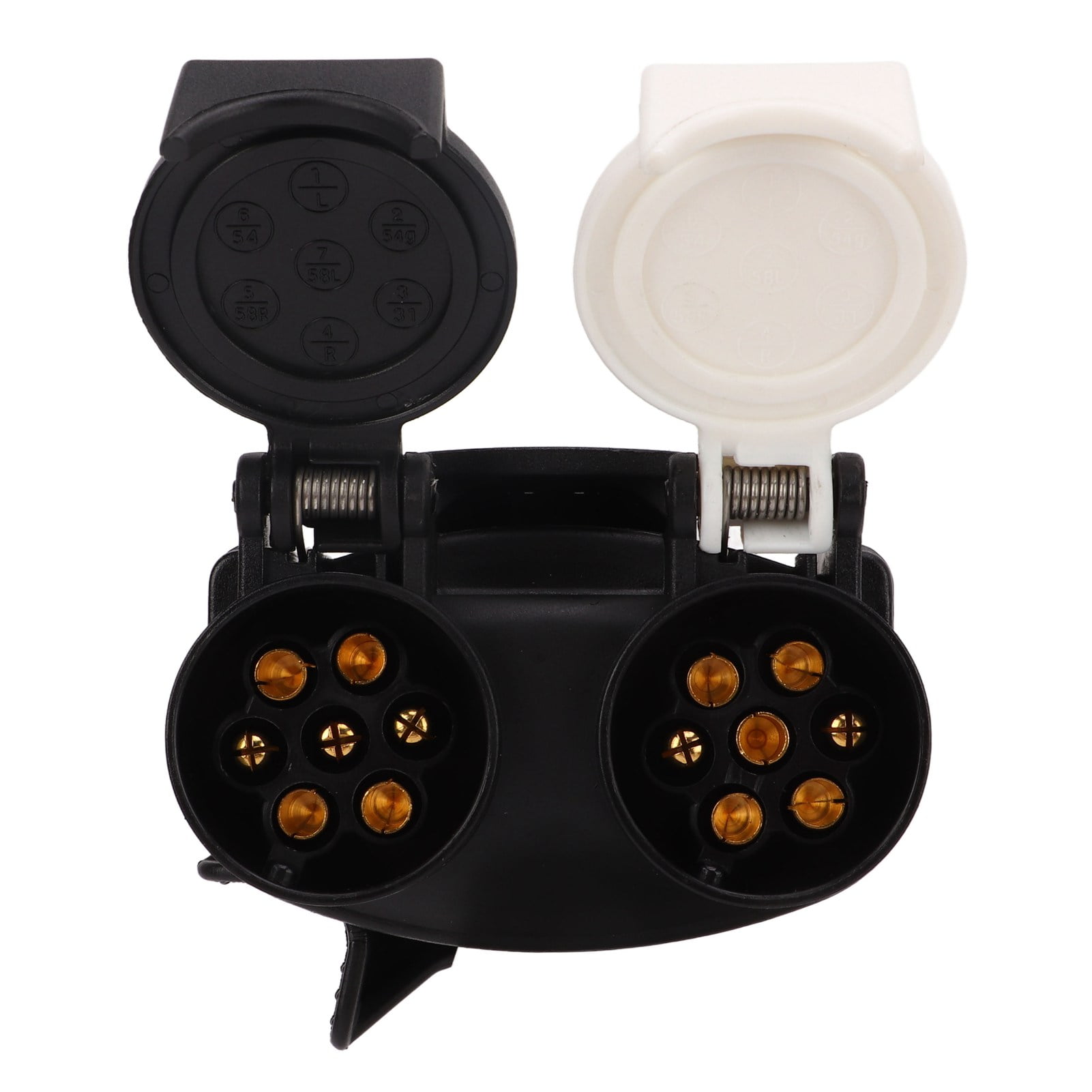 13 Pin To 7 Pin Trailer Plug Adapter ABS Copper Black Dual Socket Plug