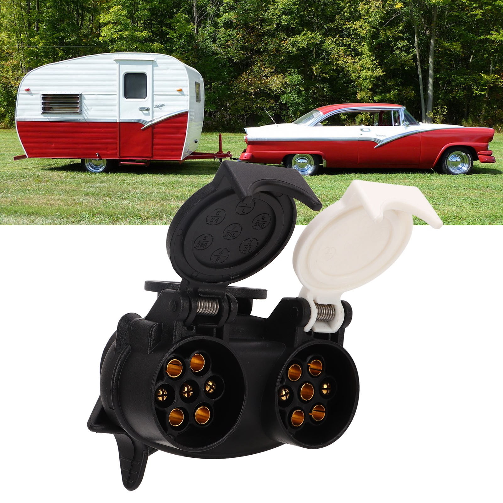 13 Pin To 7 Pin Trailer Plug Adapter ABS Copper Black Dual Socket Plug
