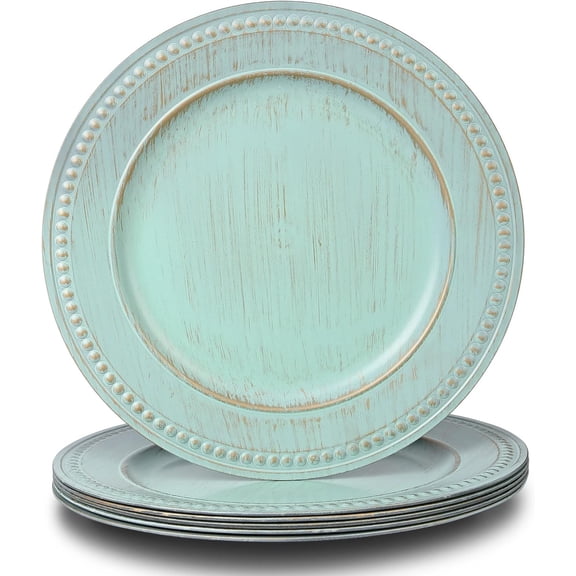 13" Plates, Beaded Chargers for Dinner Plates Set of 6, Decorative Plate Set Wedding, Turquoise