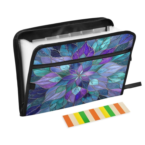 13-Pocket Expandable File Folder Waterproof Accordion Organizer with Colorful Label Tabs Abstract Star Shaped Floral