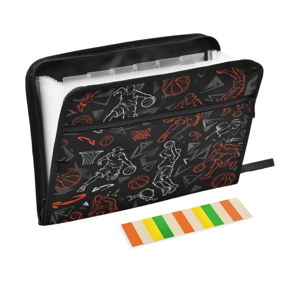 13-Pocket Expandable File Folder Waterproof Accordion Organizer with Colorful Label Tabs Silhouette Of Basketball Player