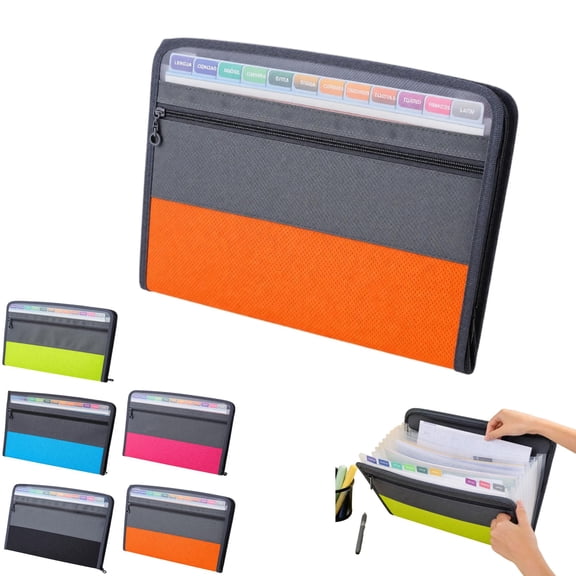 13 Pocket Expanding File Folder,Important Document Organizer,Plastic Accordion File Organizer with Zipper,A4 Size for Office,Home,and Travel