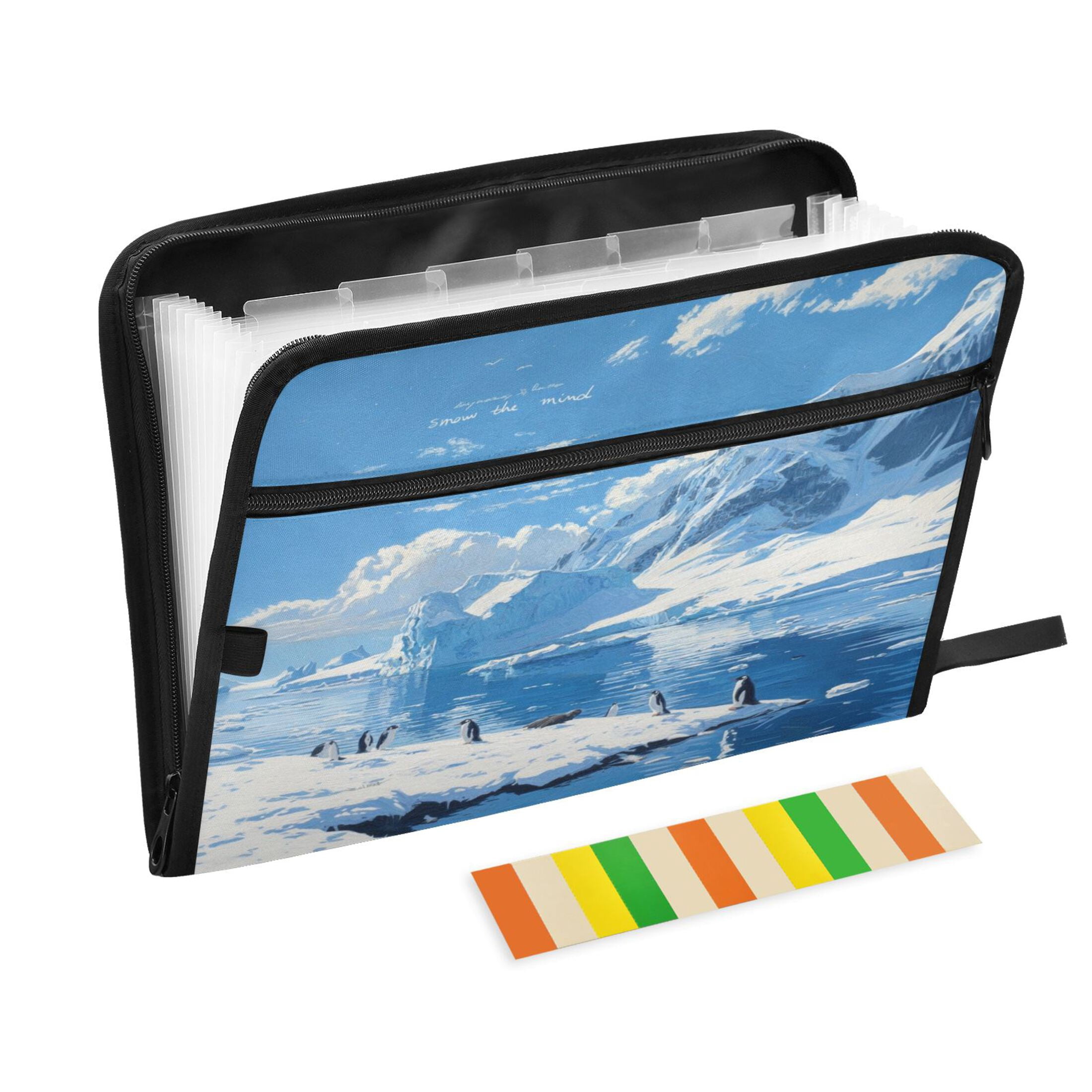 13-Pocket Expanding File Folder—Nylon Accordion File Organizer with Handwritten Labels, Antarctica Pattern