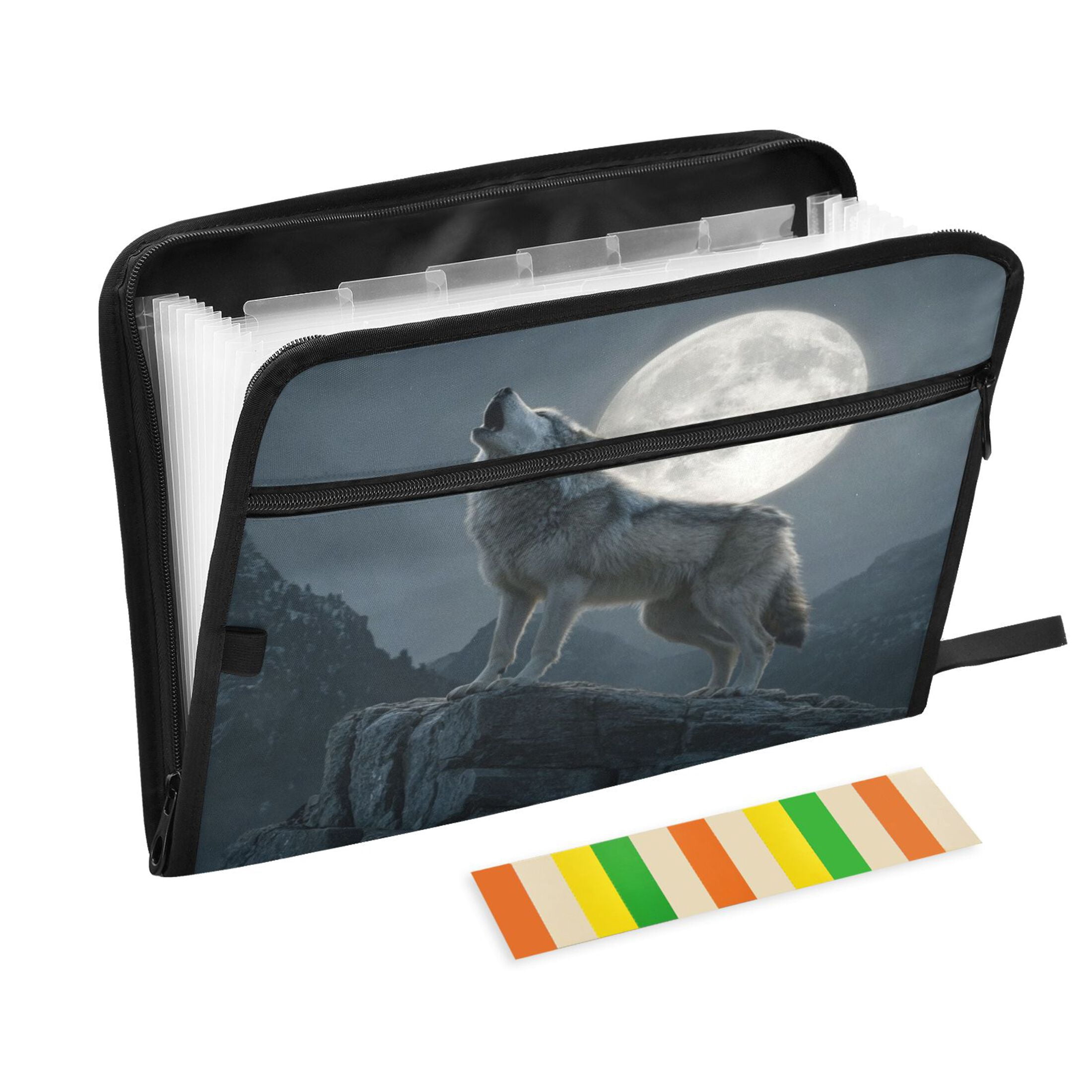 13-Pocket Expanding File Folder—Nylon Accordion File Organizer with Handwritten Labels, Attractive Night Scene Patterns