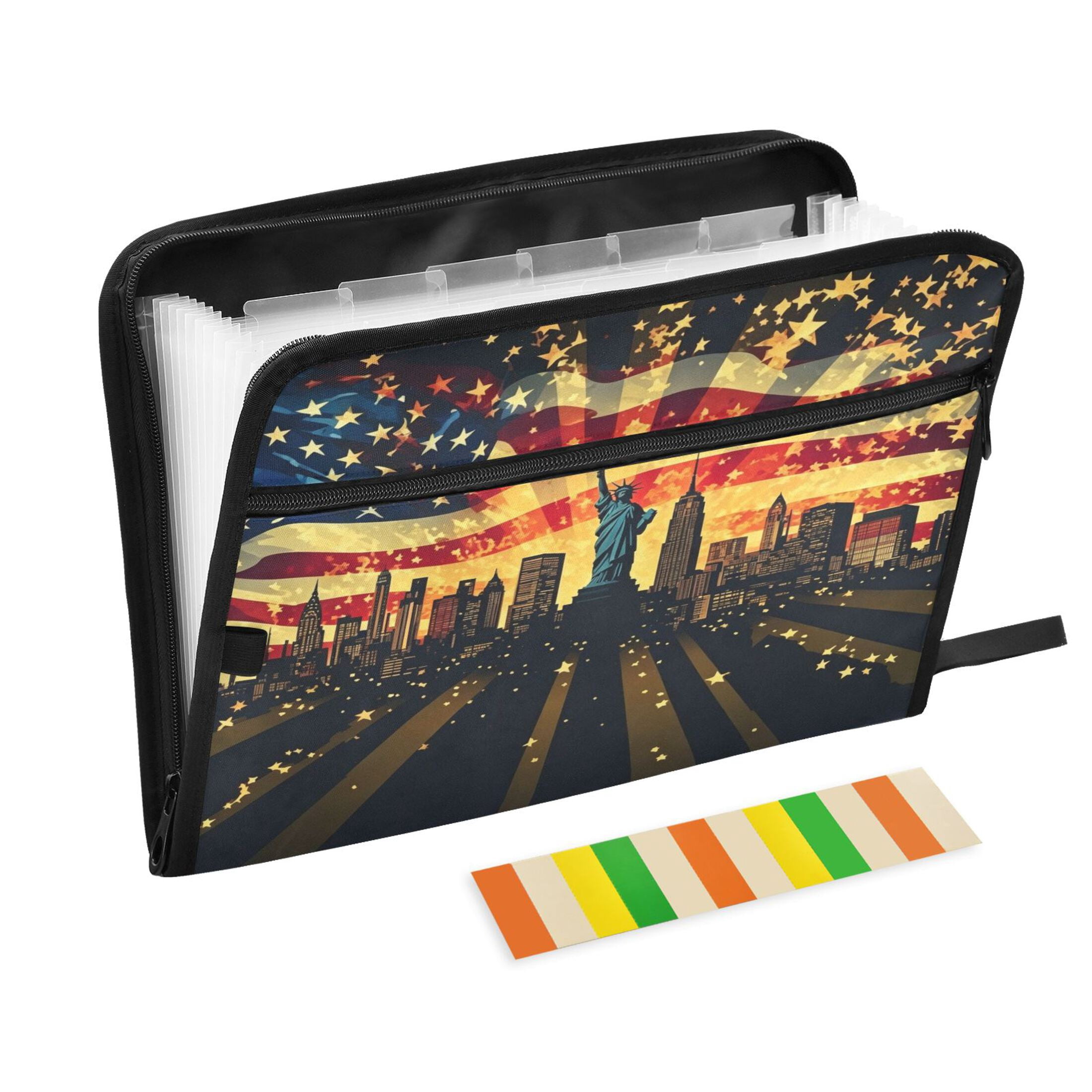 13-Pocket Expanding File Folder—Nylon Accordion File Organizer with Handwritten Labels, Liberty
