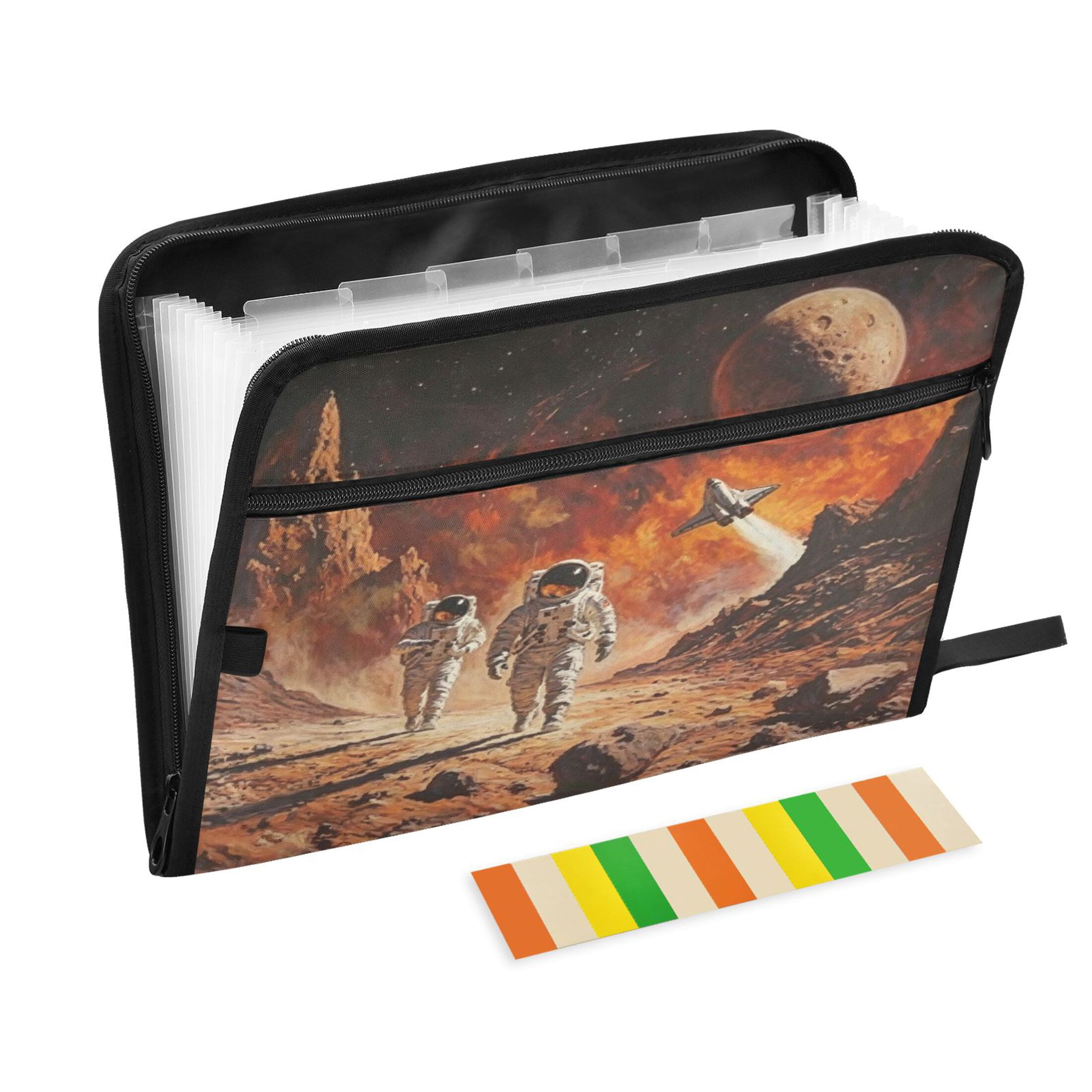 13-Pocket Expanding File Folder—Nylon Accordion File Organizer with Handwritten Labels, Mars Walk