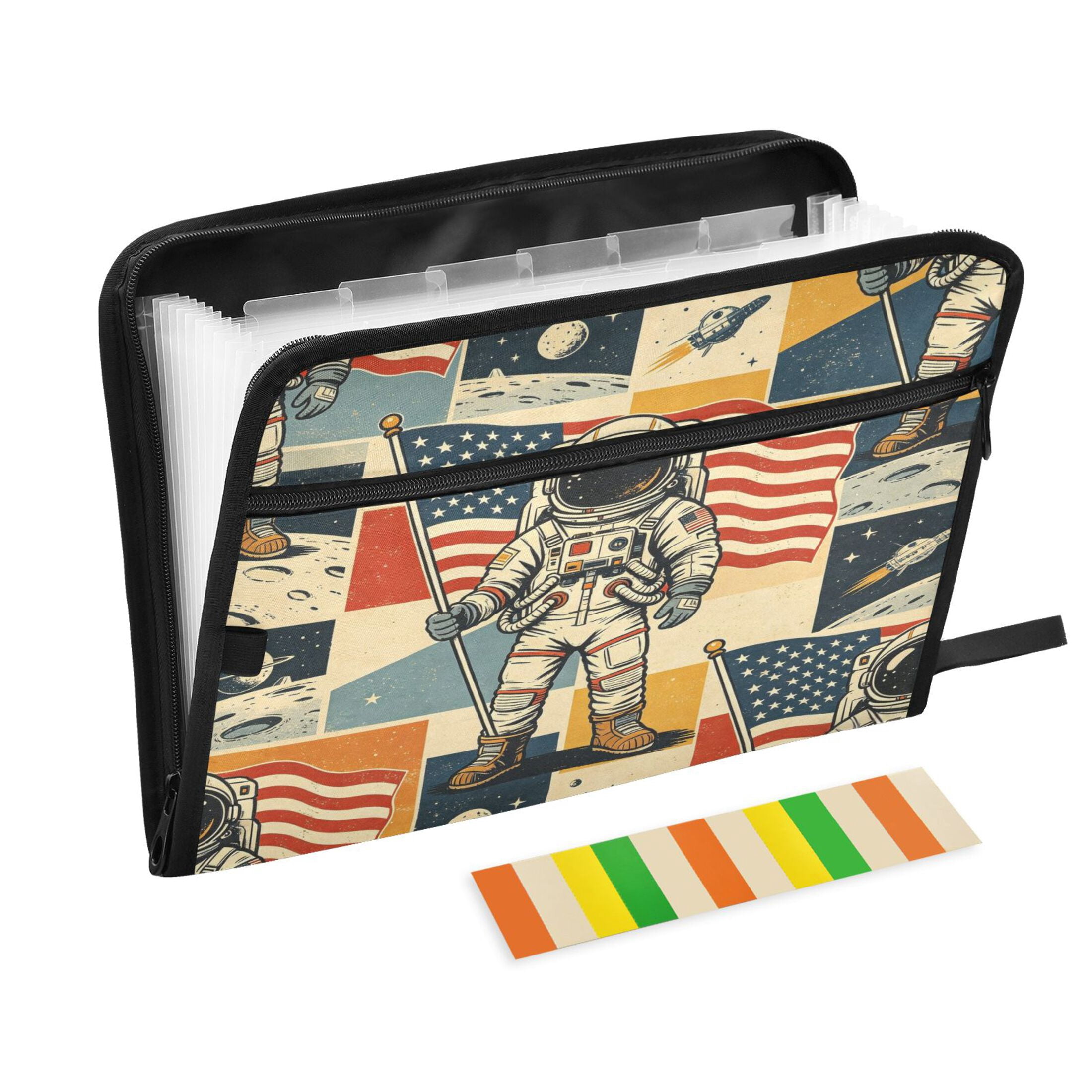13-Pocket Expanding File Folder—Nylon Accordion File Organizer with Handwritten Labels, Moon Landing
