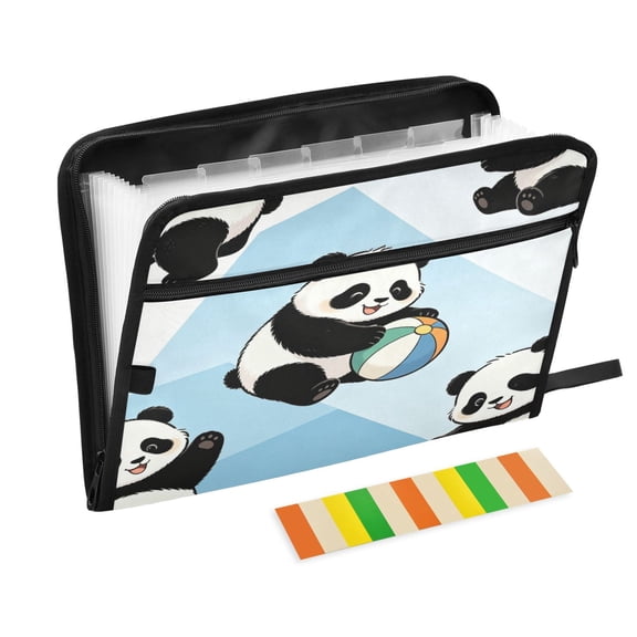 13-Pocket Expanding File Folder—Nylon Accordion File Organizer with Handwritten Labels, Panda Playtime