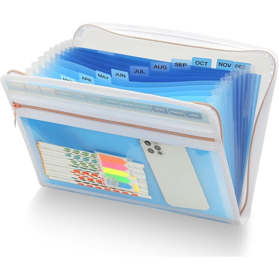 13 Pocket Expanding File Folder Organizer, Blue, 8.5-x-11-inch