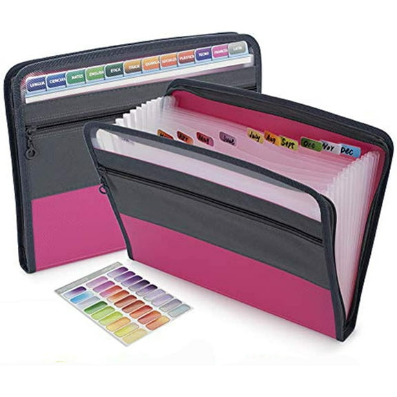 13 Pocket Expanding File Folder with Sticky Labels, Accordion File Folder Document Organizer Expanding Zip File Folder with Zipper Closure, Letter A4 Paper Document Accordion Folder