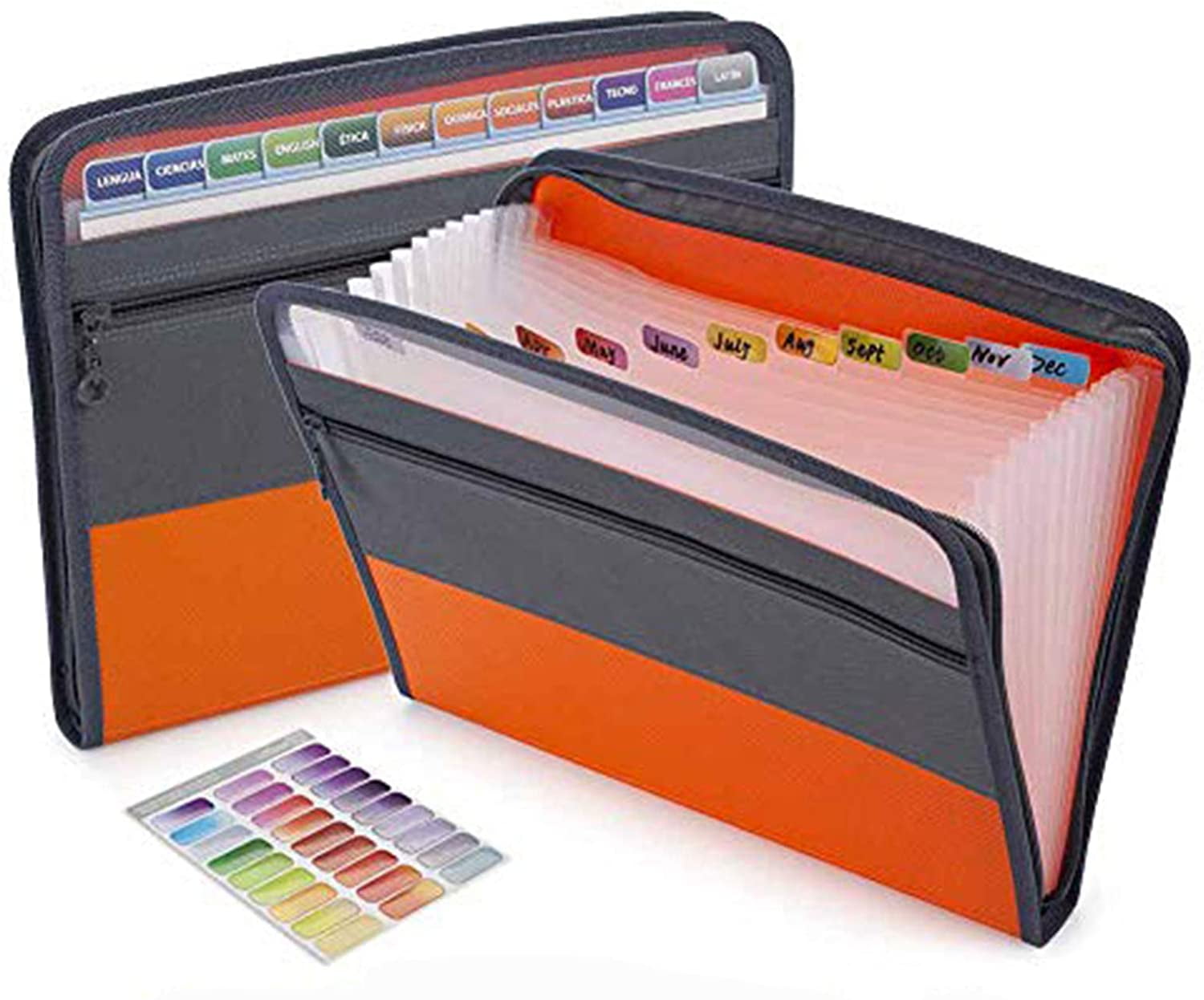 13 Pocket Expanding File Folder with Sticky Labels, Accordion File Folder Document Organizer Expanding Zip File Folder with Zipper ClosureLetter A4 Paper Document Accordion Folder,