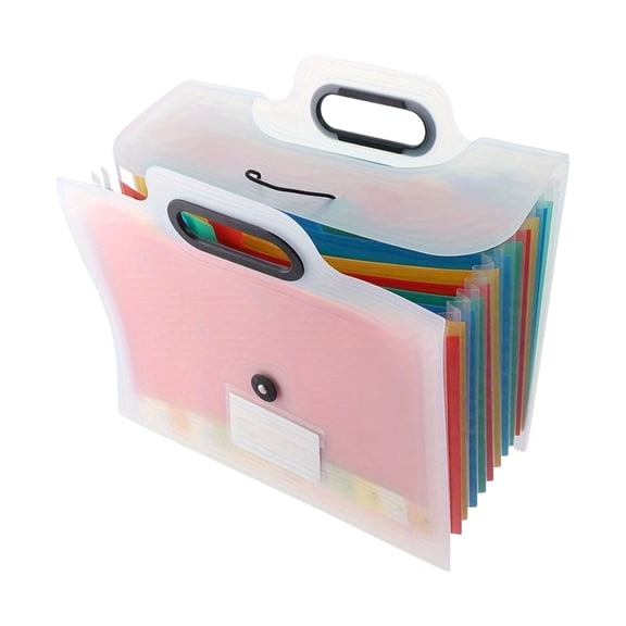 13-Pocket Expanding File Folder with Handle - White - Portable Accordion Organizer for A4 Paper, School, Office & Home