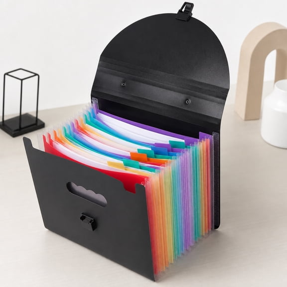 13 Pocket Portable Accordion File Organizer With Carry Handle, Waterproof Plastic Expanding A4 Document Folder Snap Closure Paper Storage Case For Office Daily Document Sorting(Black)13*10.83 in