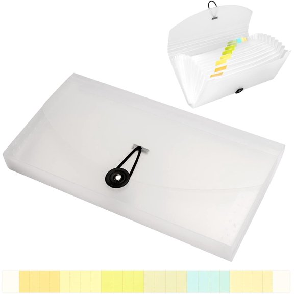 13 Pocket Receipt Folder/ Accordion File Organizer/ Plastic Check Bill File Folder/Expanding File Folder/ Expanding Organizer with Labels/ Document Organizer Folder (White Translucent)