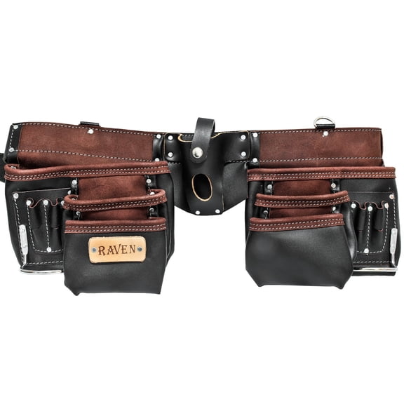 13 Pocket ToolTreaux Oil Tanned Leather Tool Belt with 2 Steel Hammer Loops Brown