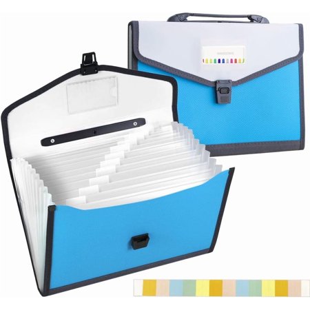 13 Pockets Accodion Folder with Handle, TRANBO A4/Letter Size Portable Expanding File Organizer-Blue
