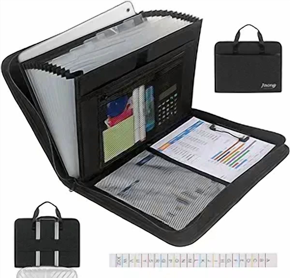 13 Pockets Accordian Expanding File Organizer with Handle & Labels for Home Trave School Office Dark Grey