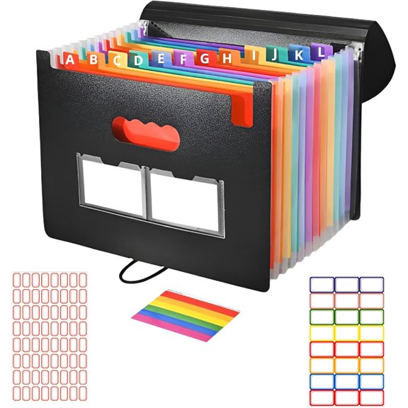 13 Pockets Accordion File Organizer Desktop Expanding File Folders with Colorful tabs for Paper Receipts, Bills&Taxes Organizer, Letter/A4 Size Document Holder for School, Office, Home