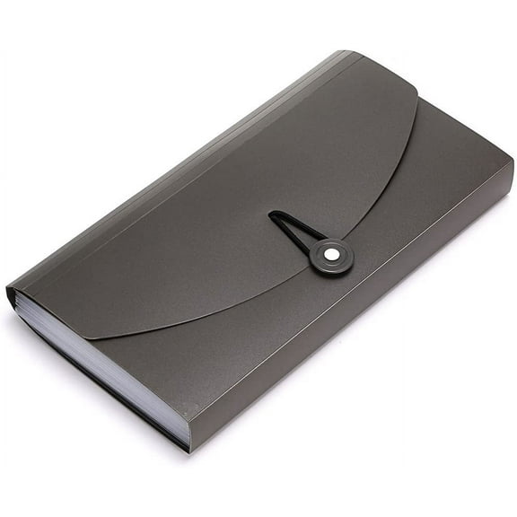 13 Pockets Expanding Check Bill File Folder-Hand-held Small Accordion File Folder Expandable Card Ticket Holder Plastic Business Document Organizer Wallet Case New Grey