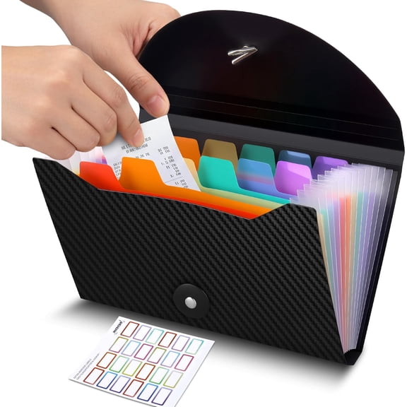 13 Pockets Receipt Coupon Organizer, 7X 4.5 Inches Small Accordion File Organizer with Labels for Receipt Cards, Bill Business, Coupons Storage