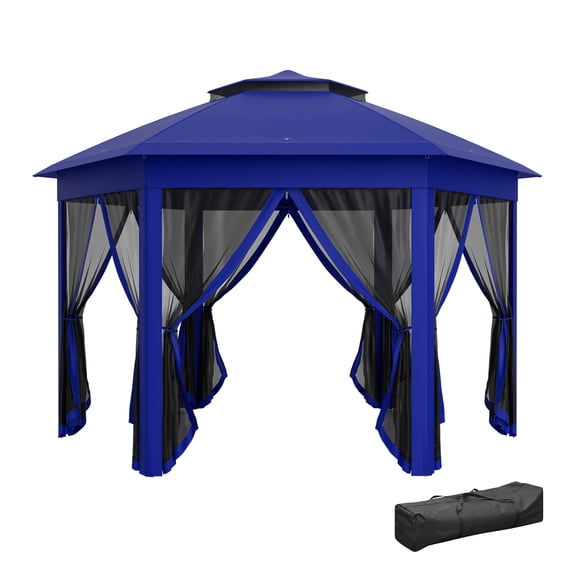 13' Pop Up Gazebo Hexagonal Canopy Shelter - Patio Backyard Tent with Mesh Netting