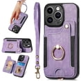 thumbnail image 1 of 13 Pro Case,Card Holder Wallet for iPhone 13 Pro Case,Ring Holder Stand,RFID-Blocking,Wrist Strap,Camera Protector,Leather Magnetic Protective Flip Cover for iPhone 13 Pro Cases (Purple), 1 of 15